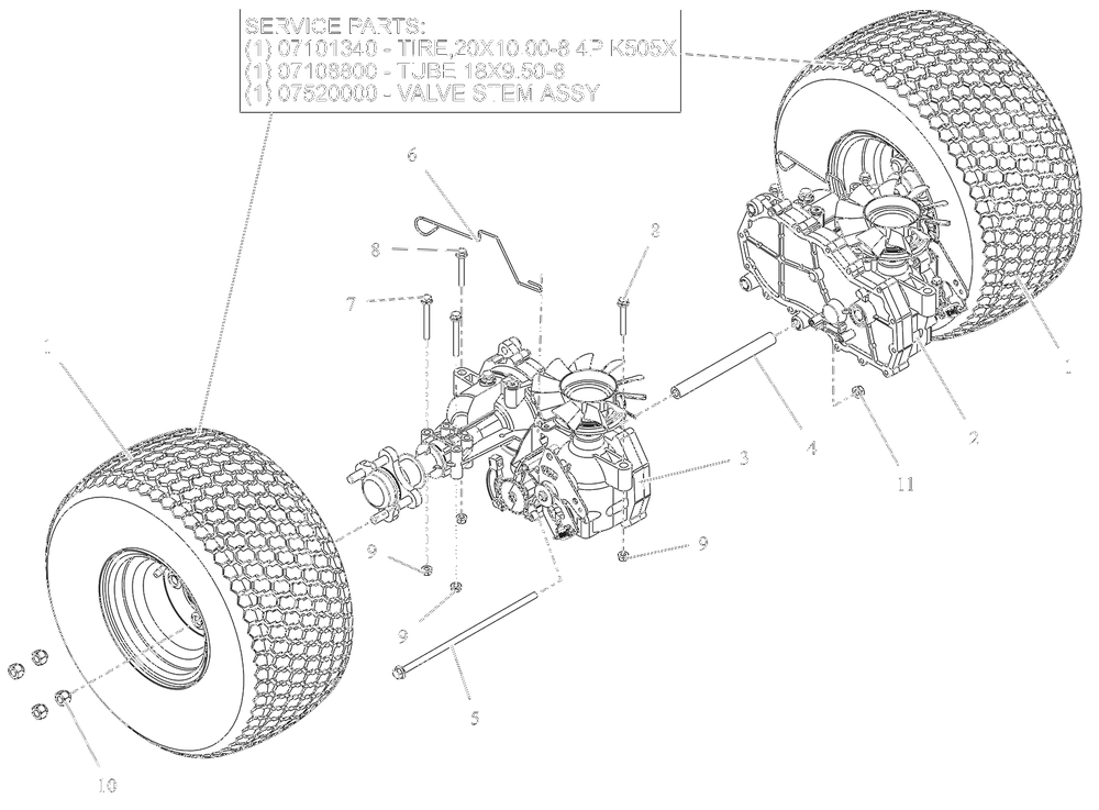 Rear Tires And Transaxles - 48-Inch, 52-Inch, And 60-Inch Diagram and Parts List for 918028 030000 + Ariens Lawn Tractor