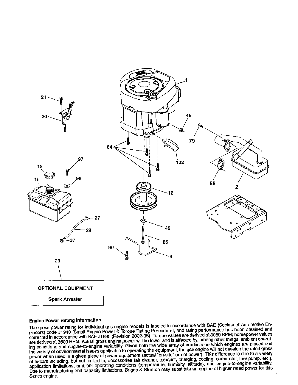 Engine Diagram and Parts List for A19BA42 96046001001 Ariens Lawn Tractor