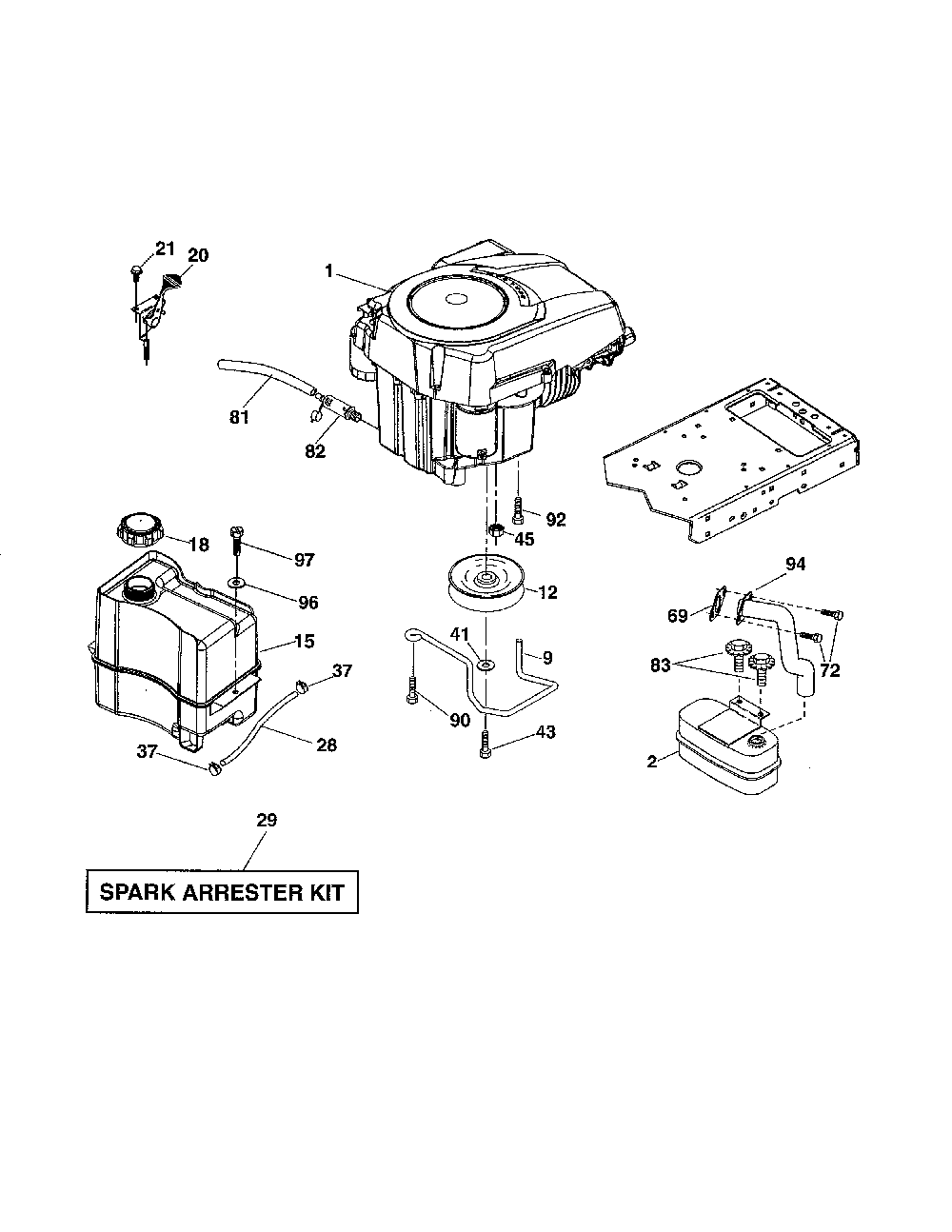 Engine Diagram and Parts List for A18KG42 96046000100 Ariens Lawn Tractor