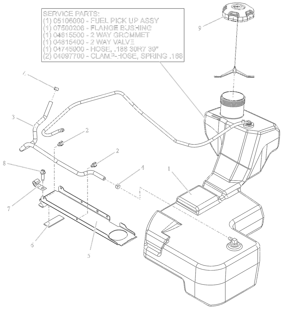 Fuel System - Kawasaki Diagram and Parts List for 991590 095000 + Ariens Lawn Tractor