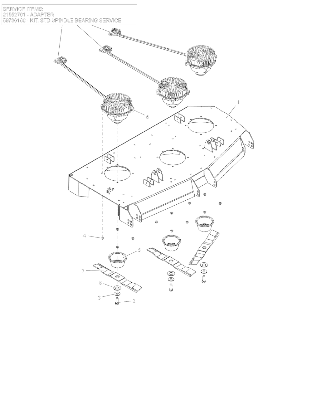 Deck, Blades And Spindle Motors - 52-Inch - Sd Diagram and Parts List for 997310 001500 - 001999 Ariens Lawn Tractor