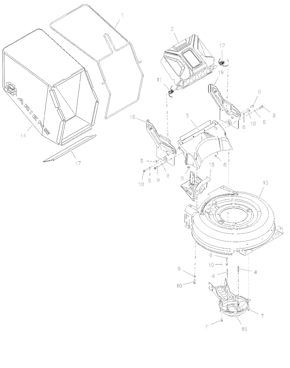 Mower Deck And Bag Diagram and Parts List for 911609 000101 - 024999 Ariens Lawn Mower