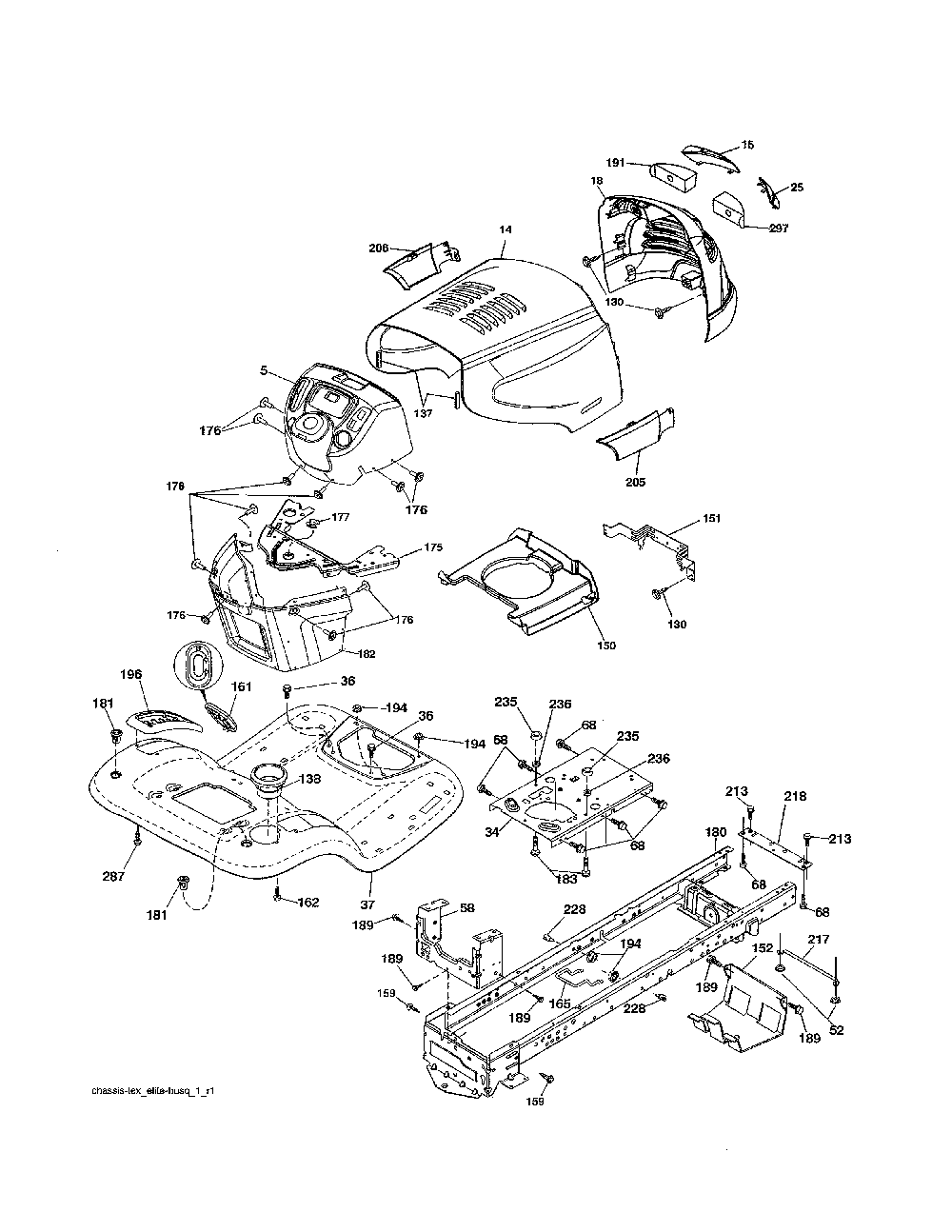 Chassis Diagram and Parts List for A20K46YT 96046000300 Ariens Lawn Tractor