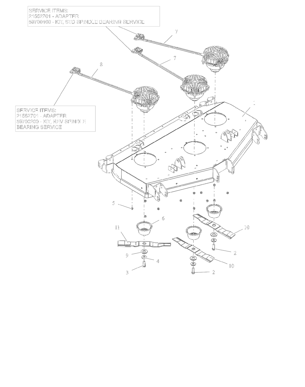 Deck, Blades And Spindle Motors - 52-Inch - Rd Diagram and Parts List for 997313 001500 - 001999 Ariens Lawn Tractor