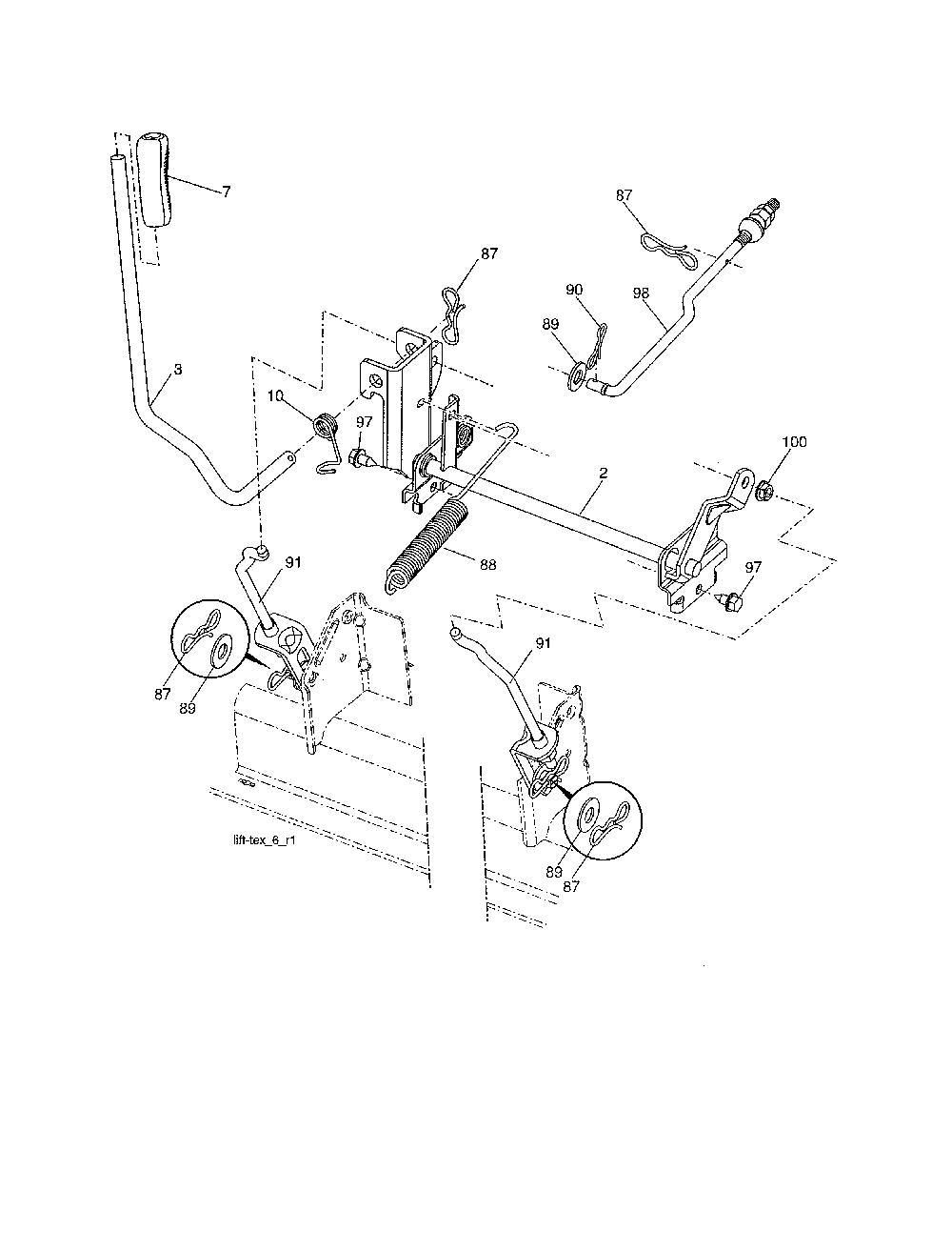 Mower Lift Diagram and Parts List for A20K46YT 96046000300 Ariens Lawn Tractor