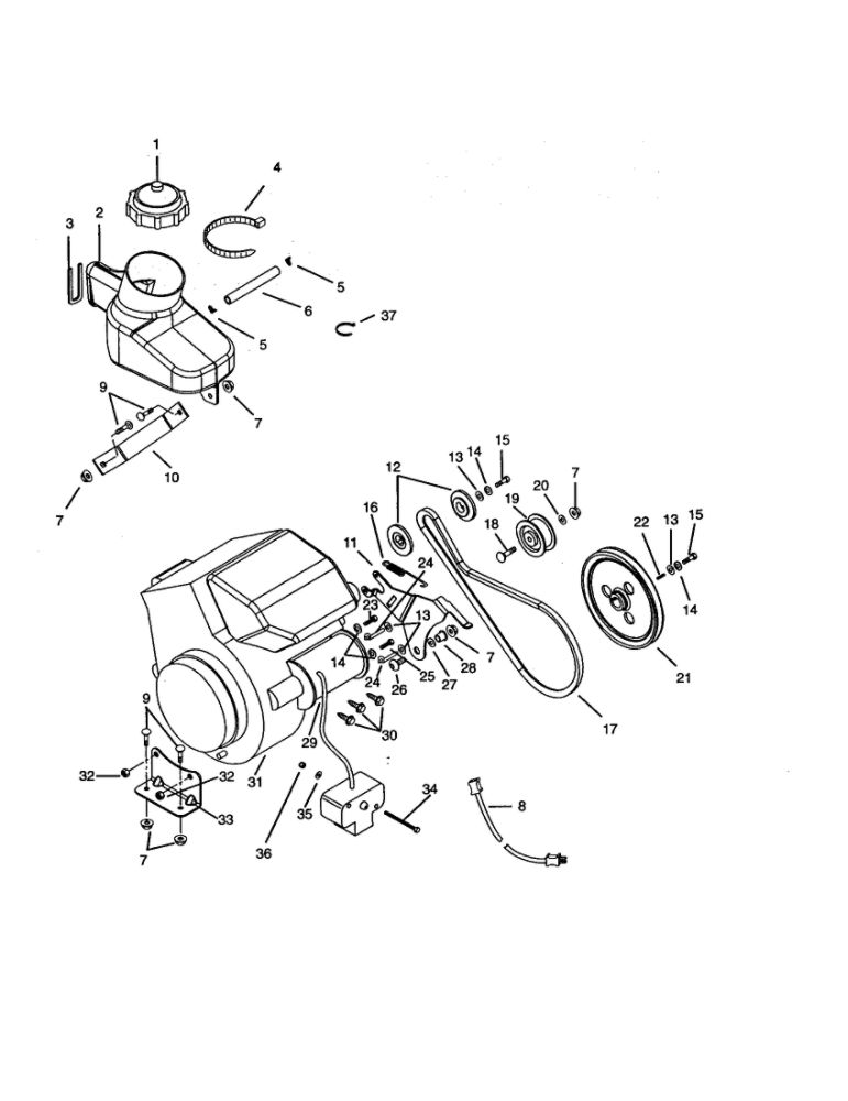 Engine And Drive Diagram and Parts List for 938305-000325  Ariens Snow Blower