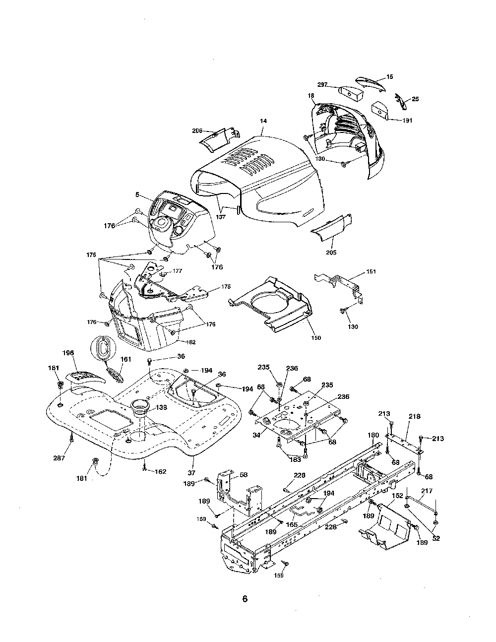 Chassis Diagram and Parts List for 96046001600  Ariens Lawn Tractor
