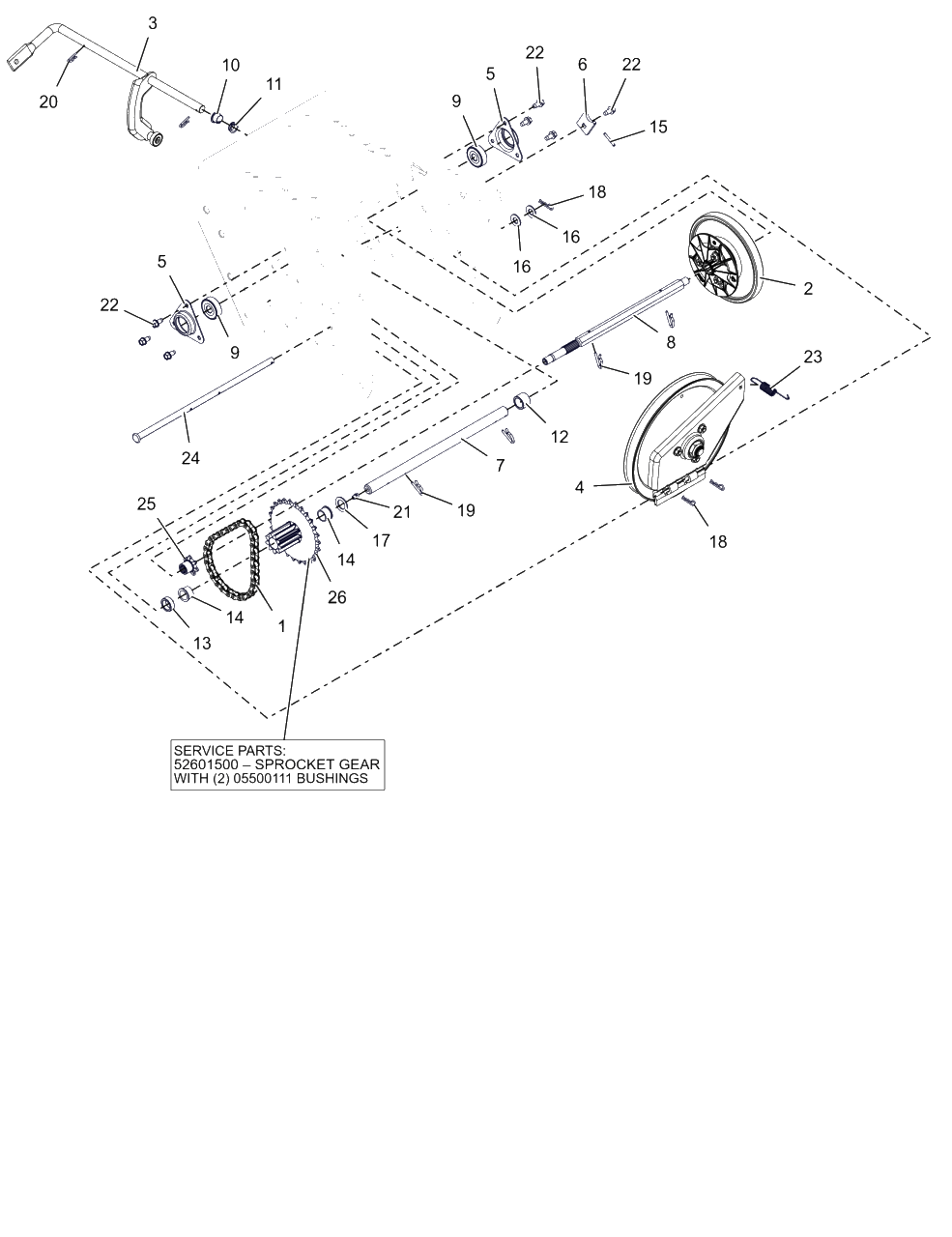 Friction Drive Diagram and Parts List for 926093 000101 & Above Ariens Snow Blower