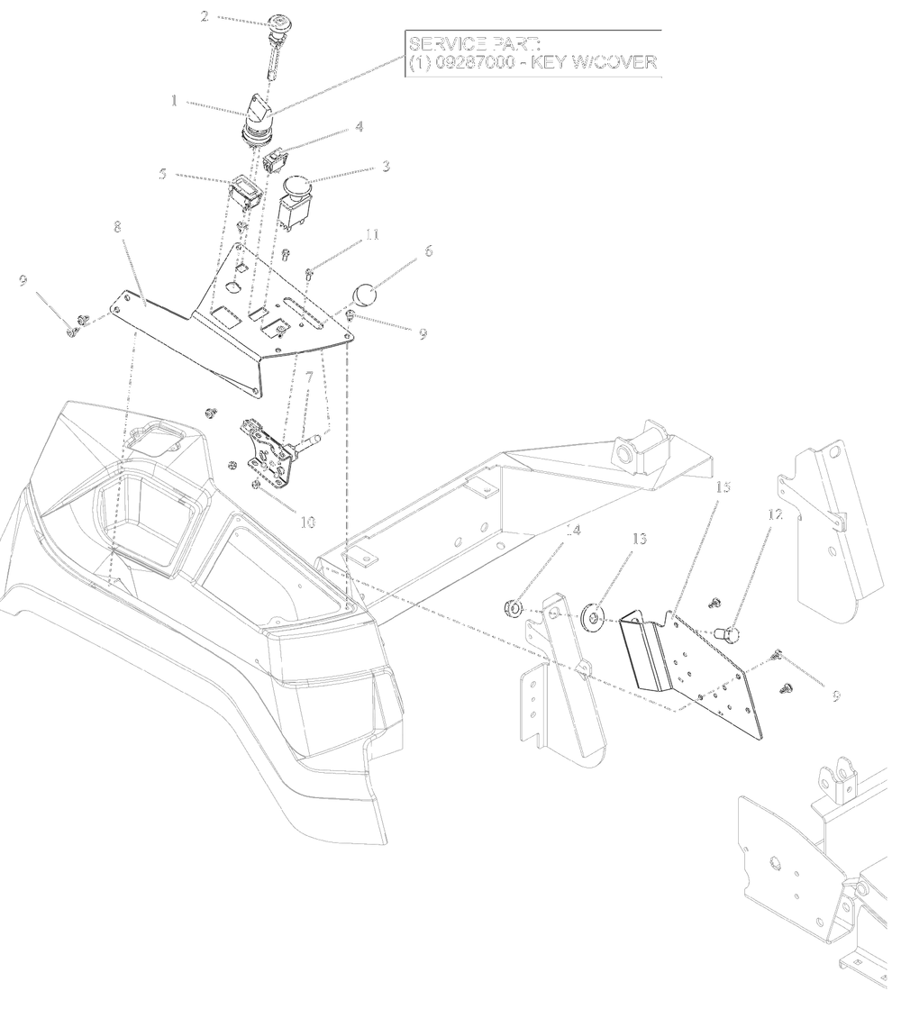 Control Panel Diagram and Parts List for 991590 095000 + Ariens Lawn Tractor