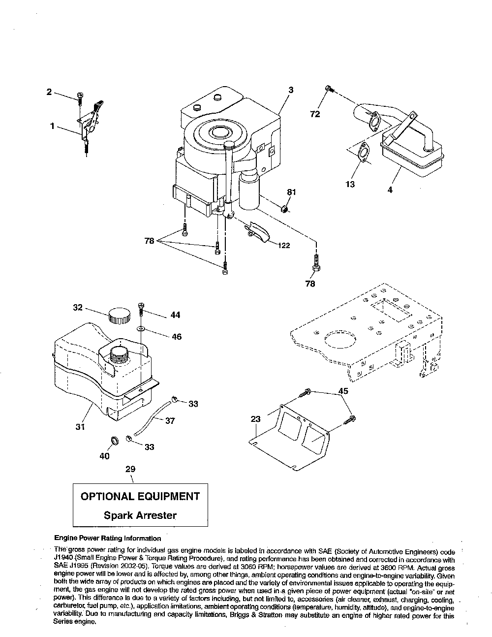 Engine Diagram and Parts List for A175BG42 96016002101 Ariens Lawn Tractor