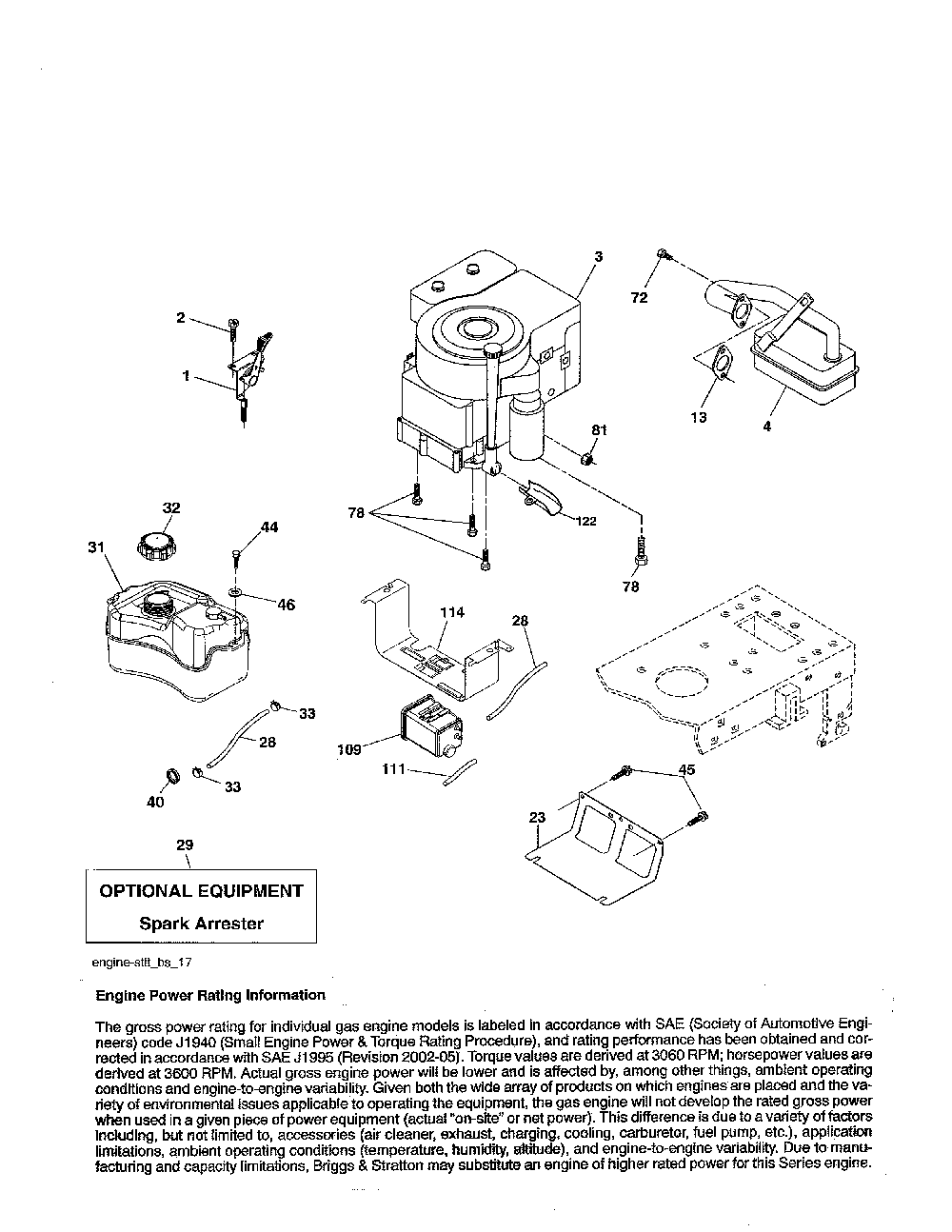 Engine Diagram and Parts List for A175BG42 96016002300 Ariens Lawn Tractor