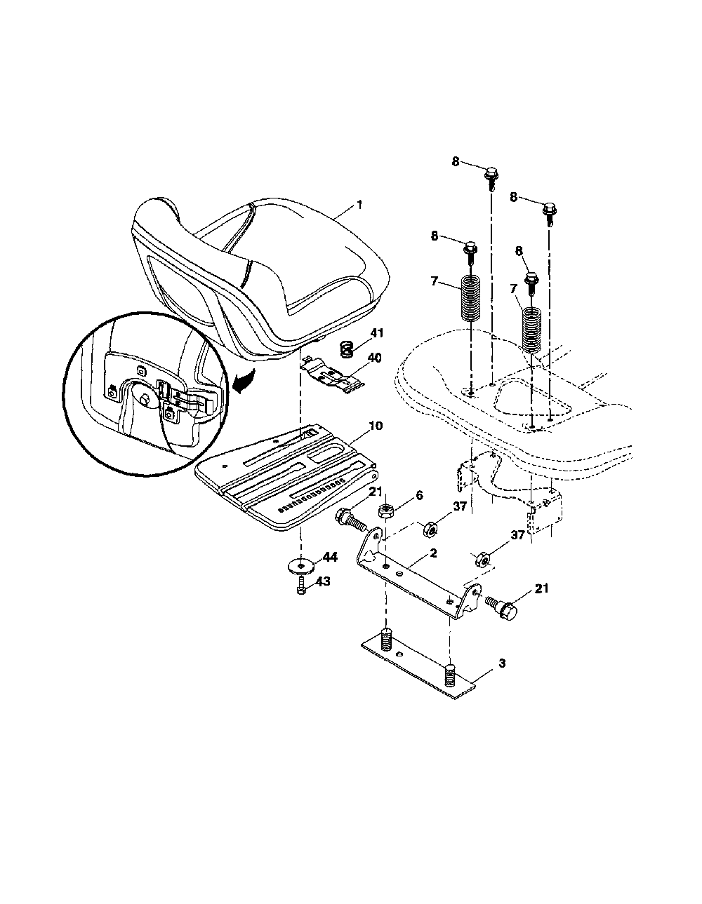 Seat Diagram and Parts List for A2346YT 96046001900 Ariens Lawn Tractor