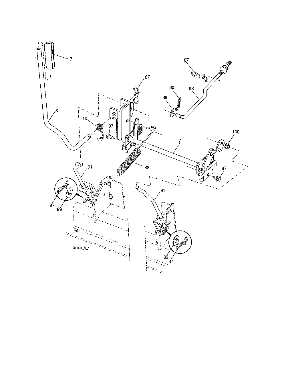 Mower lift Diagram and Parts List for 93603700  Ariens Lawn Tractor
