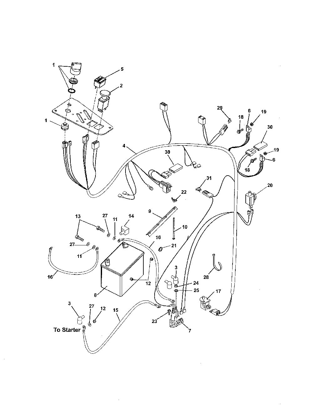 Electrical system Diagram and Parts List for 99104000  Ariens Lawn Mower