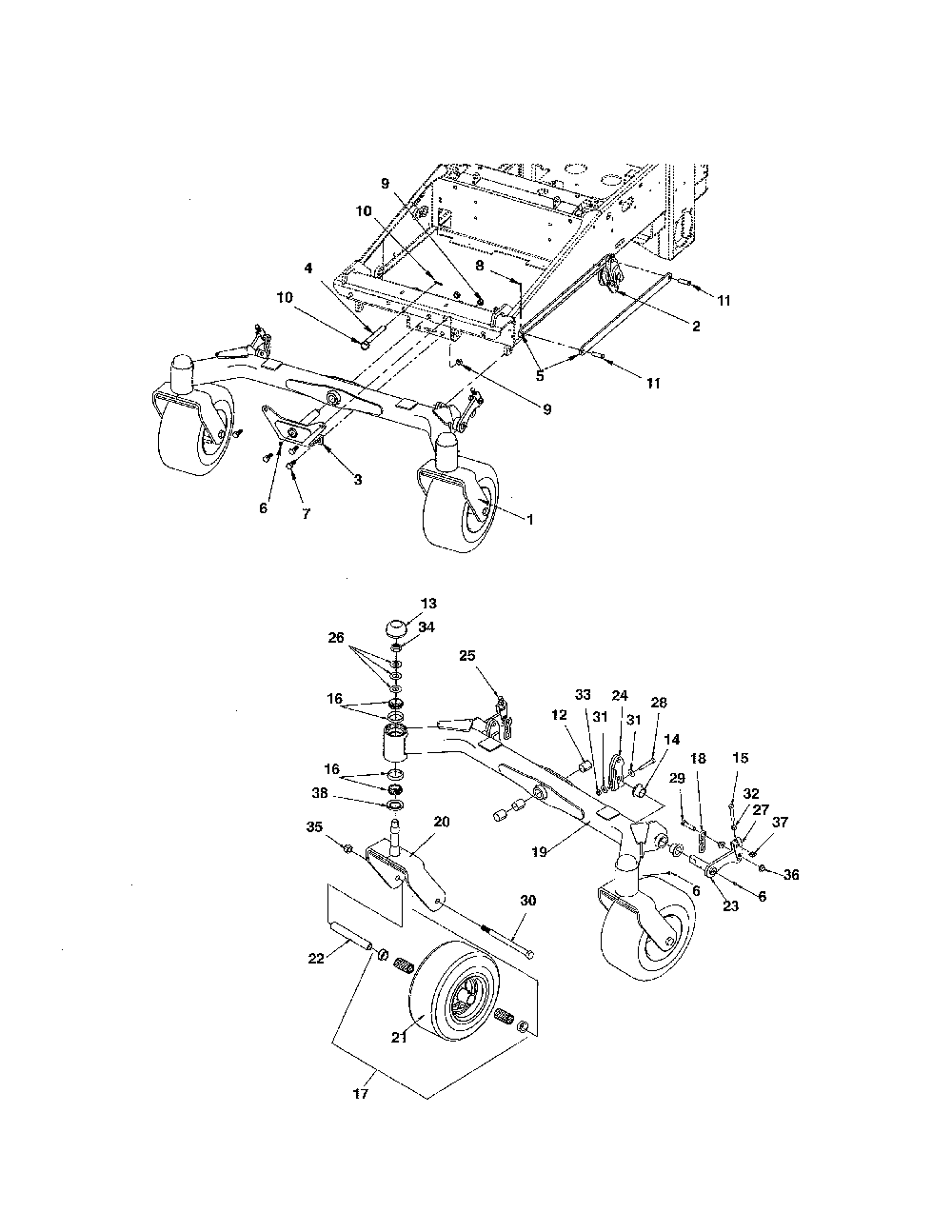 Front axle/casters/wheels Diagram and Parts List for 99280700  Ariens Lawn Mower