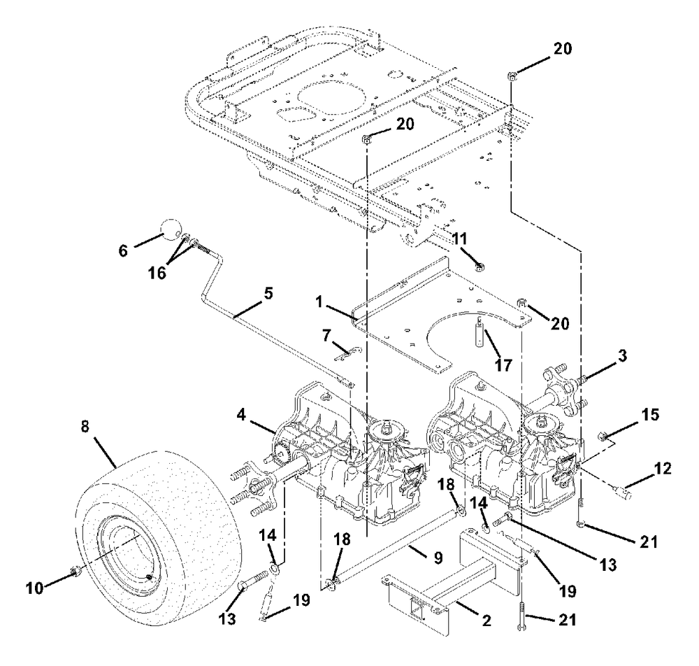 Transaxle, Dump Valves And Rear Wheels Diagram and Parts List for 915067 (010000 & Above)(1740) Ariens Lawn Tractor