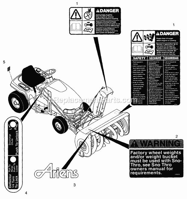 Decals Diagram and Parts List for 834033 000101 Ariens Lawn Tractor