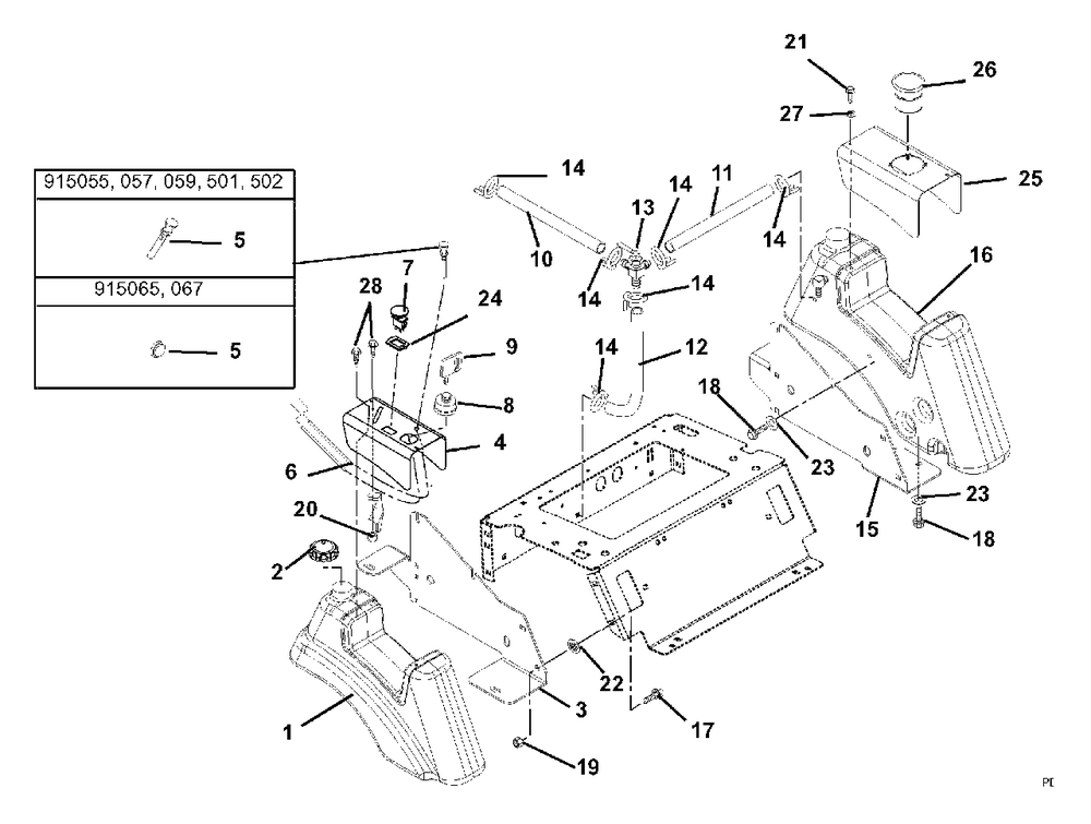 Fuel Tank Diagram and Parts List for 915067 (010000 & Above)(1740) Ariens Lawn Tractor