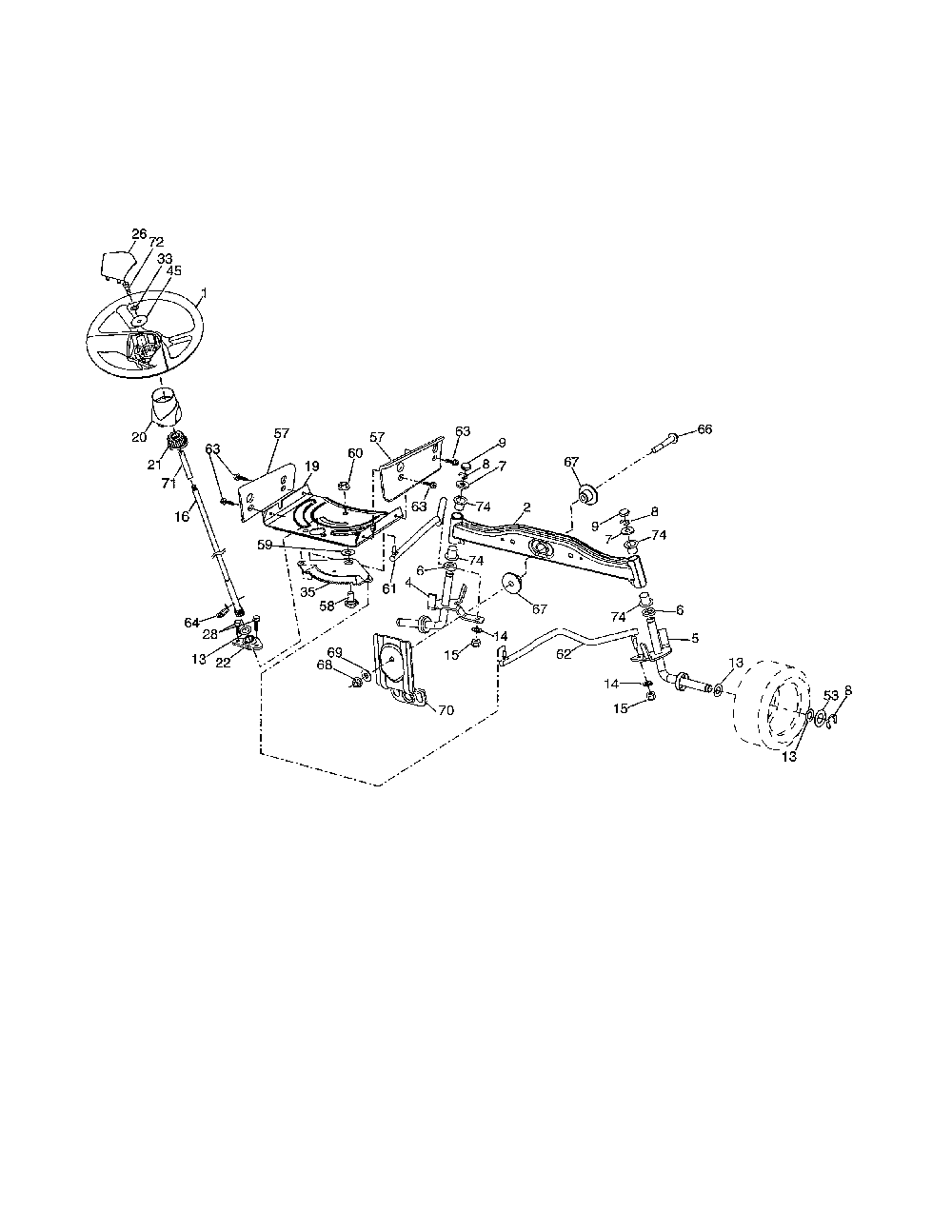 Steering Diagram and Parts List for A19K42 96046000500 Ariens Lawn Tractor