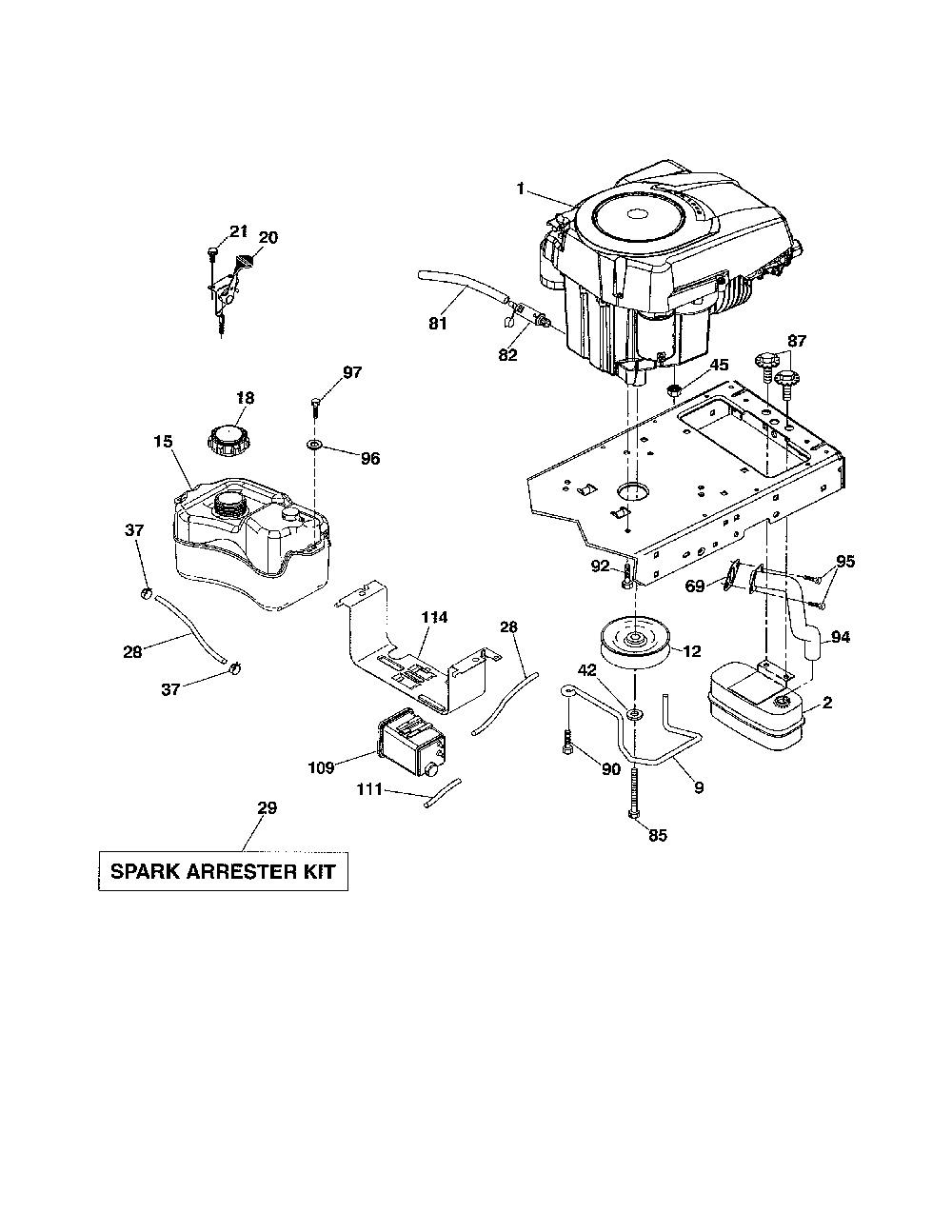 Engine Diagram and Parts List for A19K42 96046000500 Ariens Lawn Tractor