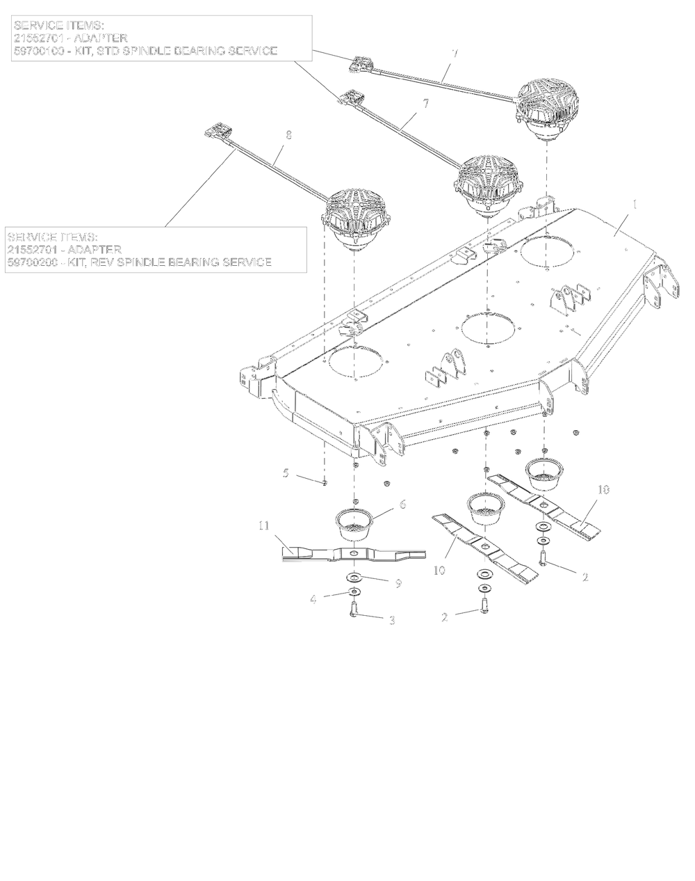 Deck, Blades And Spindle Motors - 60-Inch - Rd Diagram and Parts List for 997314 001500 - 001999 Ariens Lawn Tractor