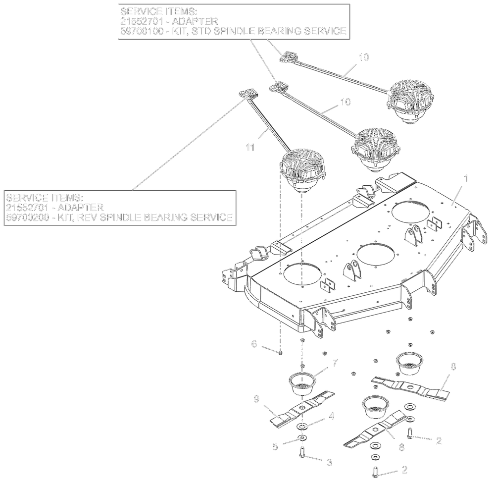 Deck, Blades And Spindle Motors - 48-Inch - Rd Diagram and Parts List for 998304 001000 + Ariens Lawn Tractor