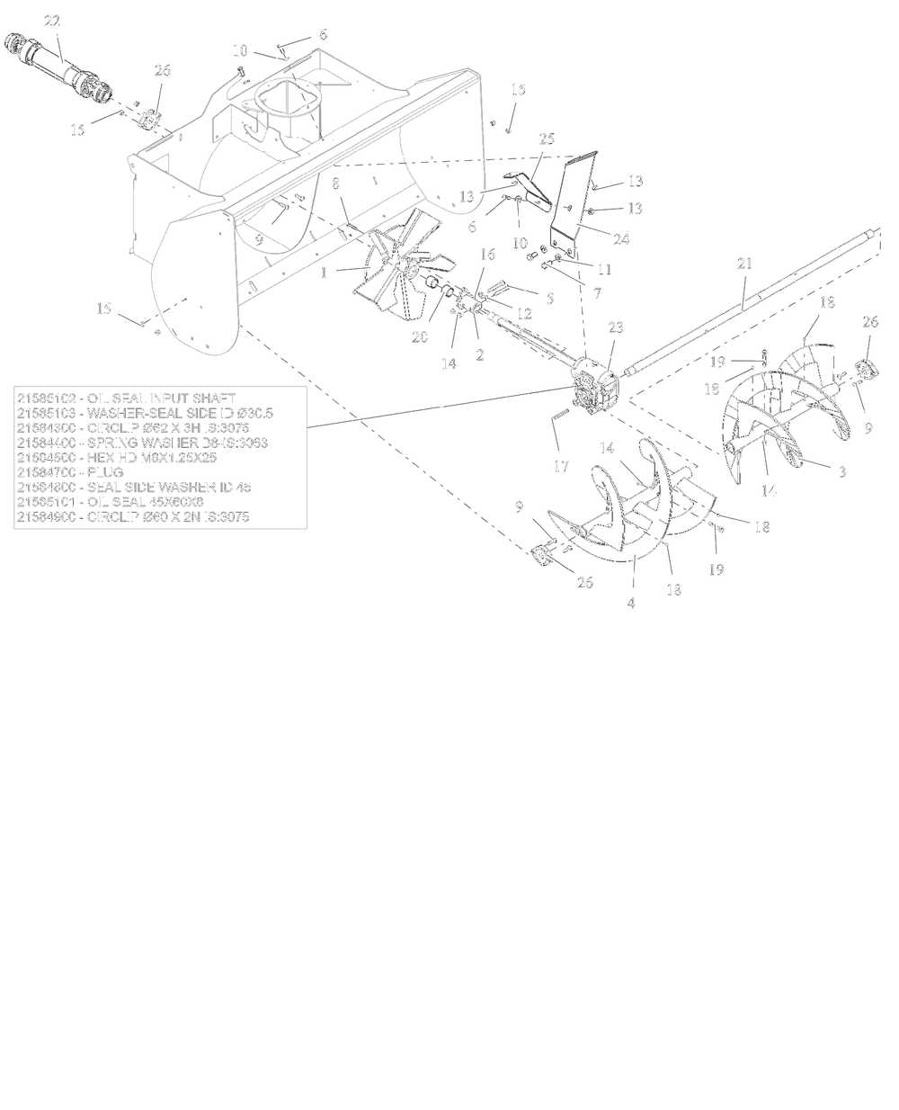 Auger Assembly - 48-Inch Diagram and Parts List for 851001 000101 Ariens Lawn Tractor Accessories