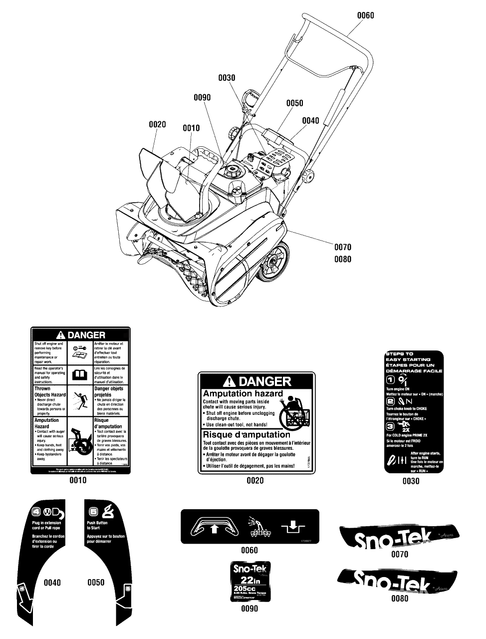 Decals Group Diagram and Parts List for 938022 (1696306-00)(2012) Ariens Snow Blower
