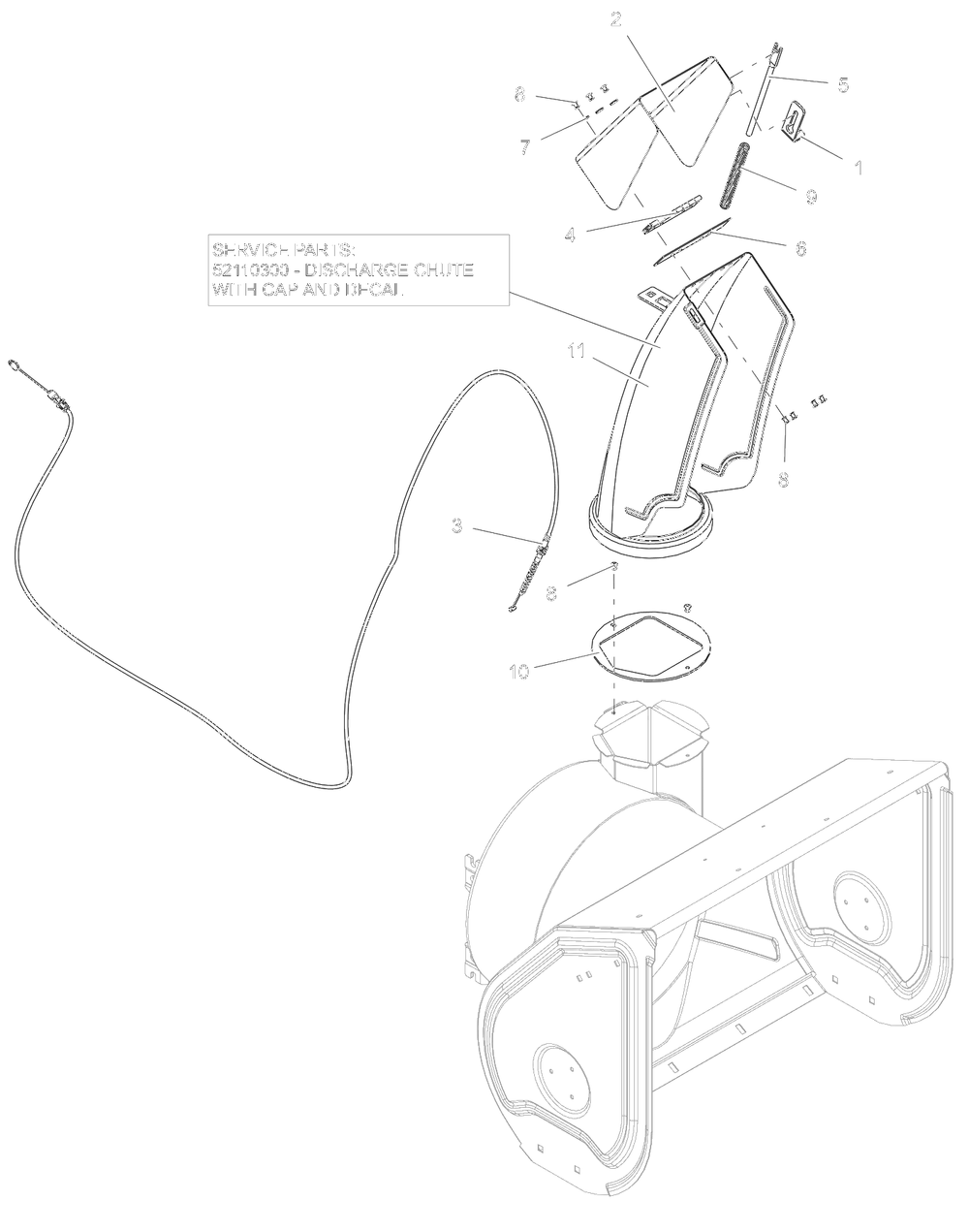 Discharge Chute Diagram and Parts List for 921070  Ariens Snow Blower
