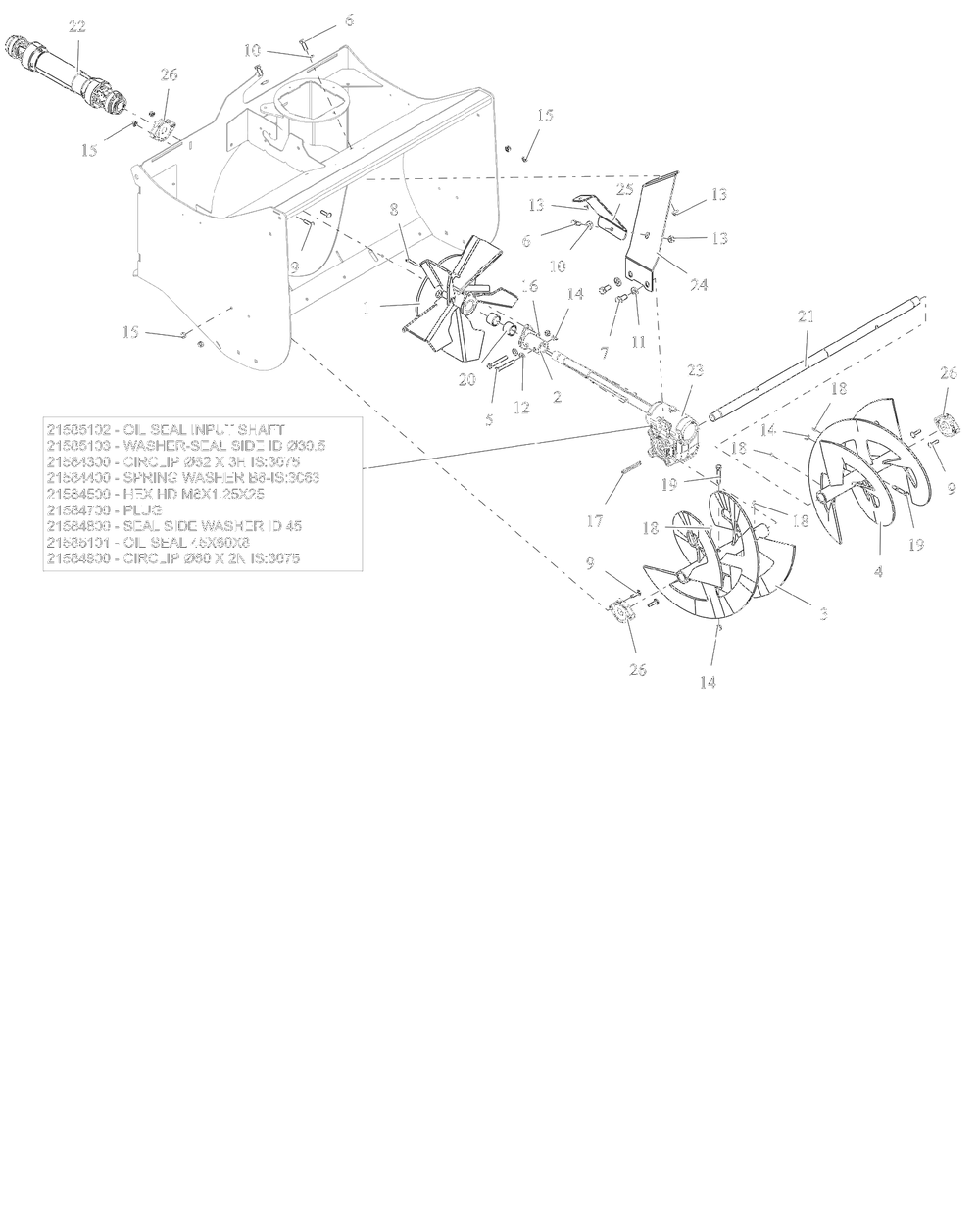 Auger Assembly - 36-Inch Diagram and Parts List for 851002 000101 Ariens Lawn Tractor Accessories