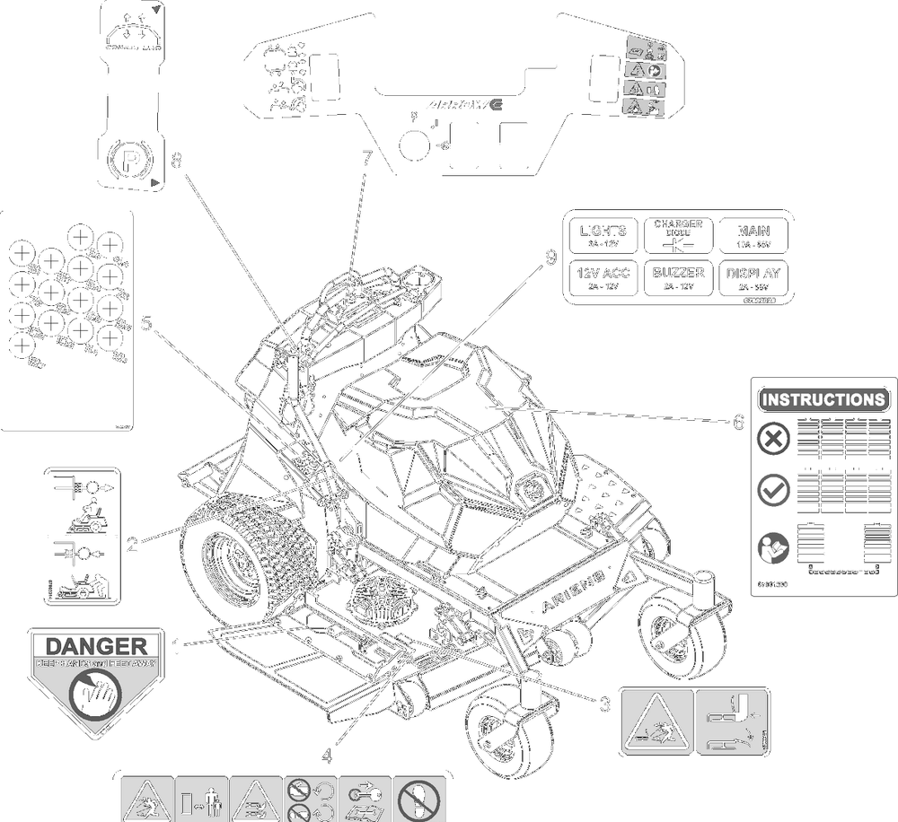 Decals - Safety - Sd Diagram and Parts List for 998303 001000 + Ariens Lawn Tractor
