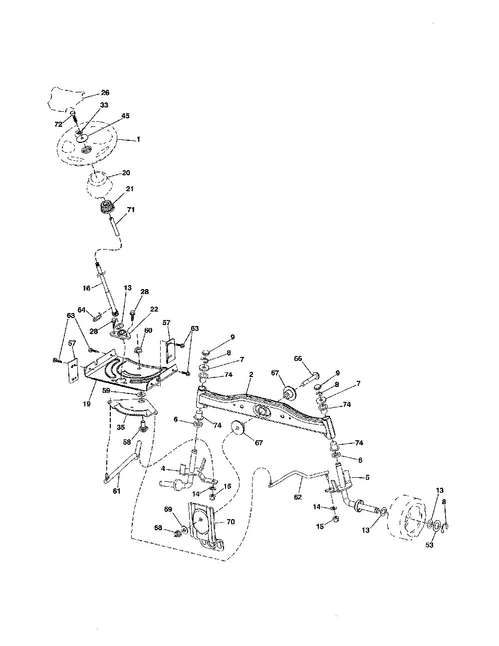 Steering Diagram and Parts List for 96046001600  Ariens Lawn Tractor
