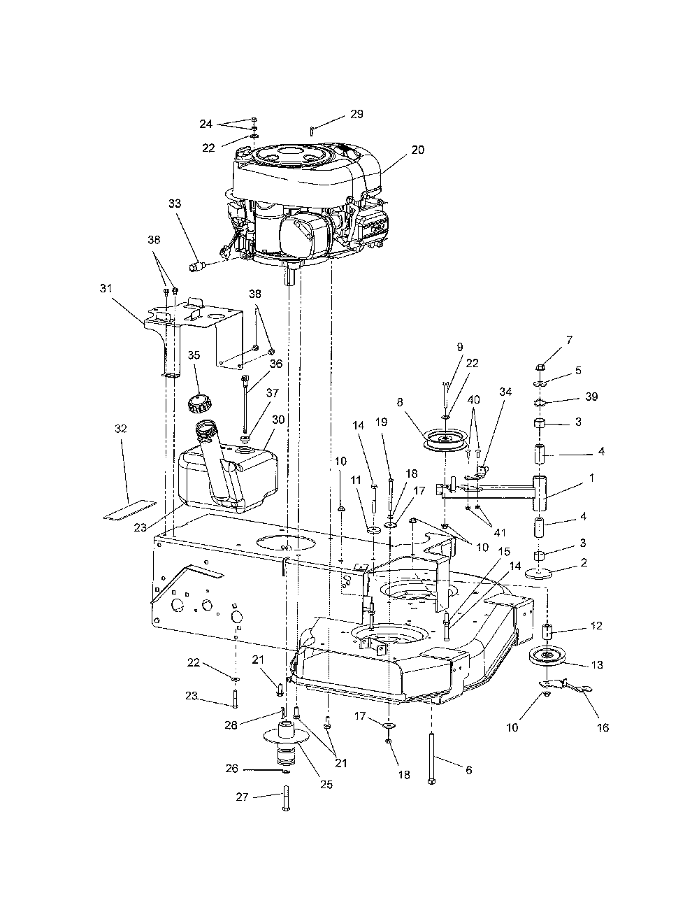 Engine/clutch/idler Diagram and Parts List for 91141000  Ariens Lawn Mower