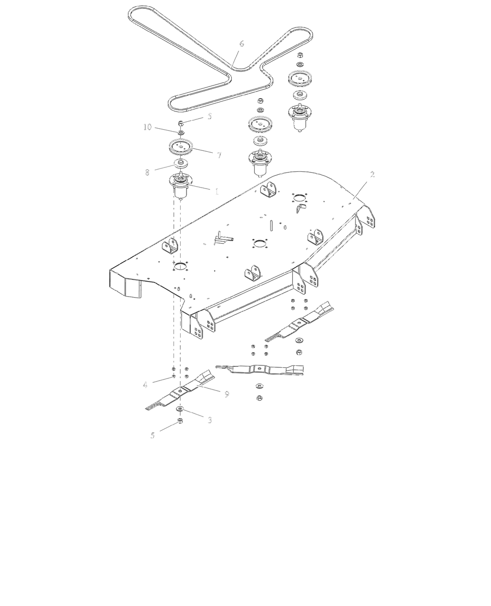 Deck, Belt, Blades And Spindles - 52-Inch Diagram and Parts List for 918028 030000 + Ariens Lawn Tractor