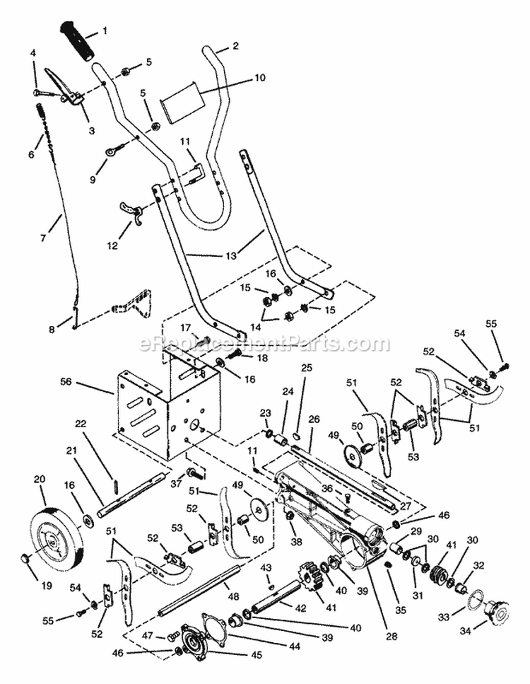 Frame & Linkage Diagram and Parts List for 902811 000101 Ariens Tiller