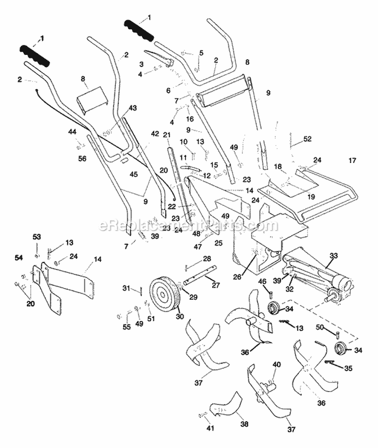 Frame & Linkage Diagram and Parts List for 902830 000101 Ariens Tiller