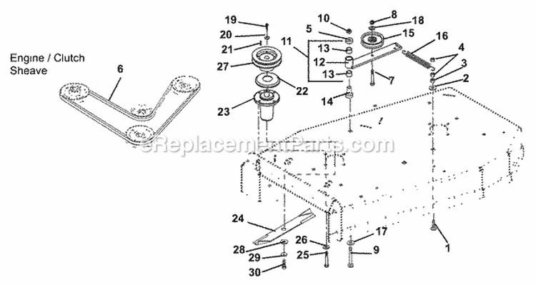 Belts, Idlers And Blades Diagram and Parts List for 988315 000101 Ariens Lawn Mower