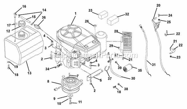 Engine, Fuel And Exhaust System Diagram and Parts List for 988315 002500 Ariens Lawn Mower