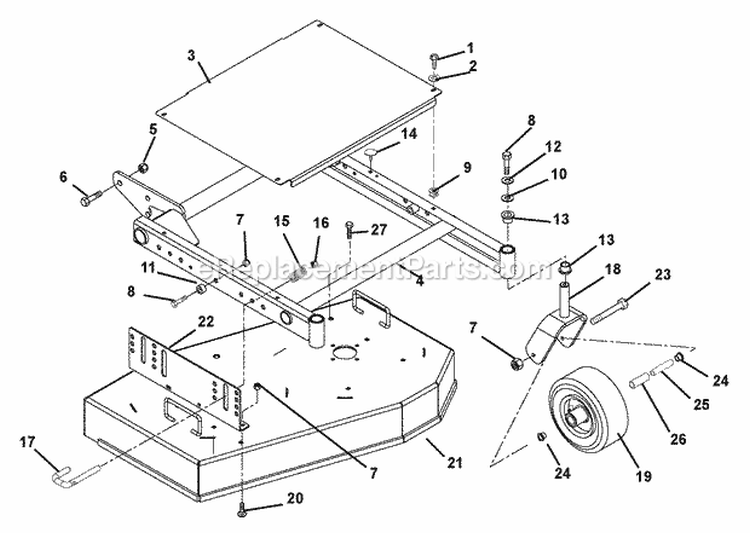 Fixed Deck And Mower Frame Diagram and Parts List for 988315 002500 Ariens Lawn Mower