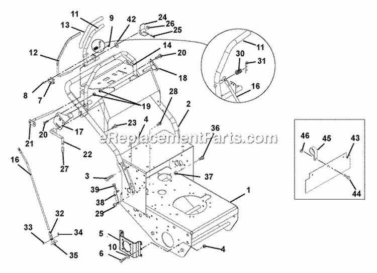 Frame And Handlebars Diagram and Parts List for 988316 002500 Ariens Lawn Mower