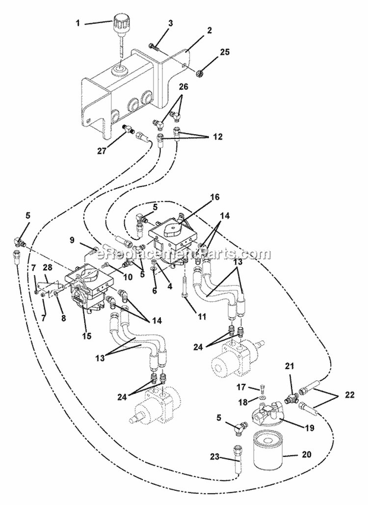 Hydraulics Diagram and Parts List for 988316 002500 Ariens Lawn Mower
