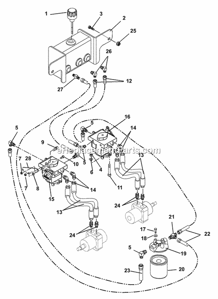 Hydraulics Diagram and Parts List for 988318 000101 Ariens Lawn Mower