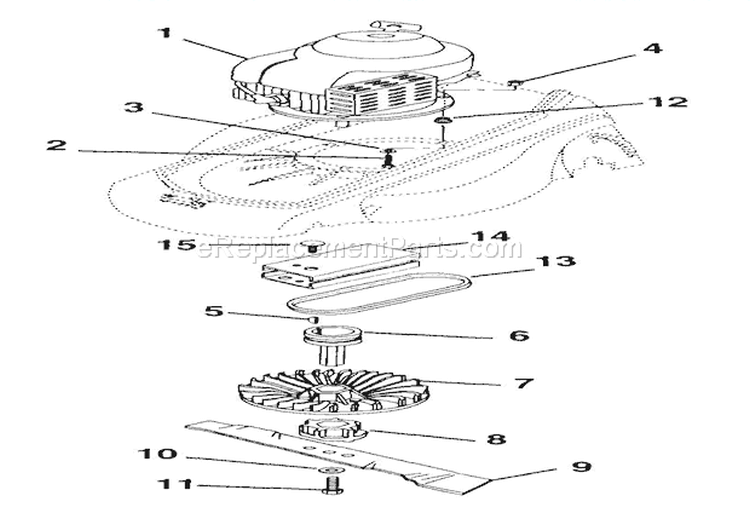 Engine And Blade Diagram and Parts List for 911502 000101 Ariens Lawn Mower
