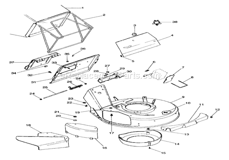 Mower Pan And Bag Diagram and Parts List for 911047 005001 Ariens Lawn Mower