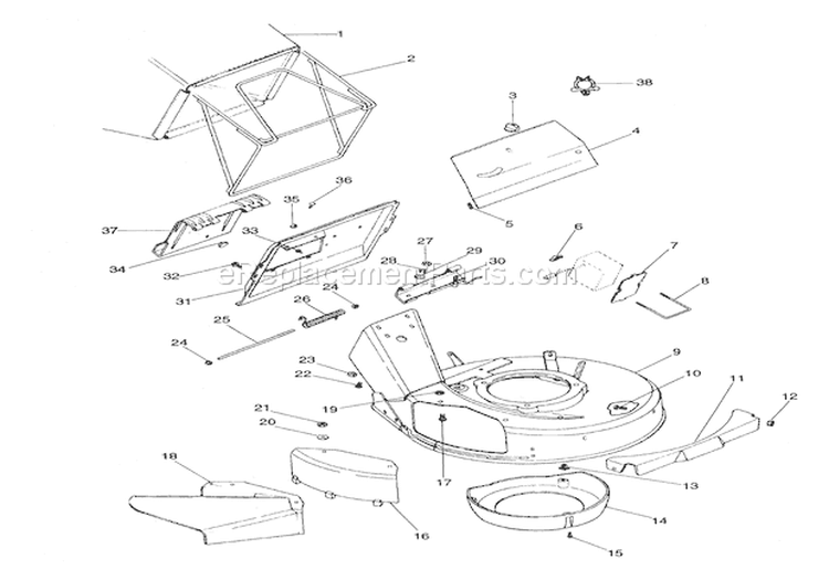 Mower Pan And Bag Diagram and Parts List for 911048 000101 Ariens Lawn Mower