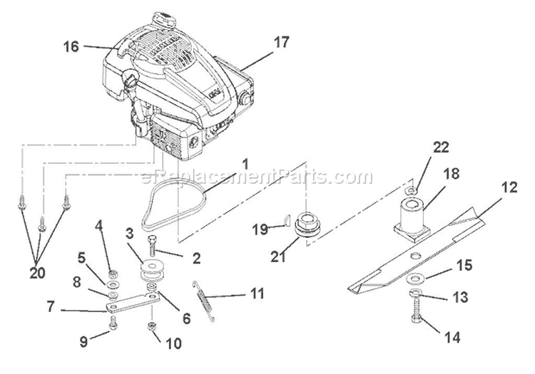 Engine, Blade And Belt Diagram and Parts List for 911161 000101 Ariens Lawn Mower