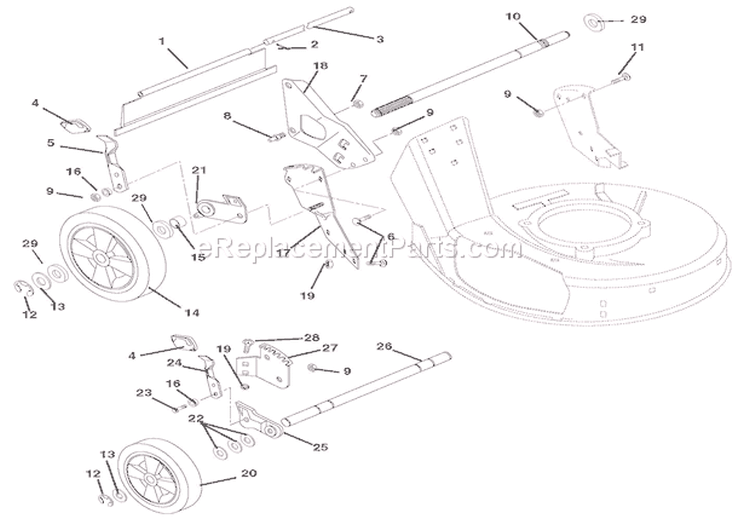 Wheels And Adjusters Diagram and Parts List for 911160 000101 Ariens Lawn Mower