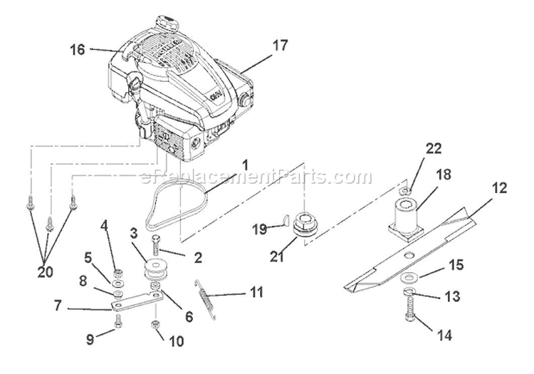 Engine, Blade & Belt Diagram and Parts List for 911361 000101 Ariens Lawn Mower