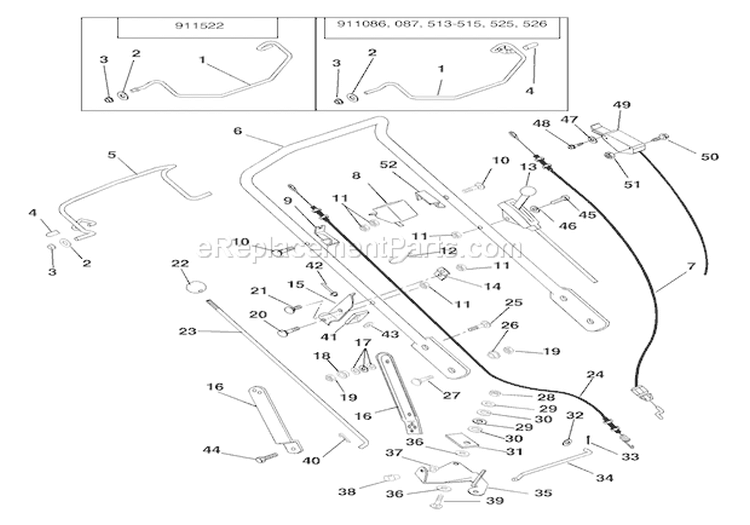 H&lebar & Controls Diagram and Parts List for 911087 000101 Ariens Lawn Mower