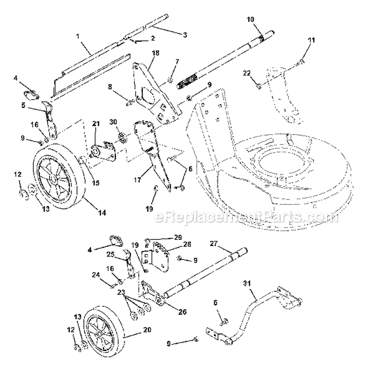 Wheels And Adjusters Diagram and Parts List for 911534 000101 Ariens Lawn Mower
